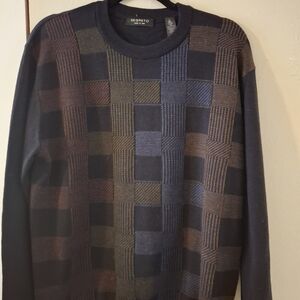 Men's Checkered Crewneck Sweater - Black and Brown by